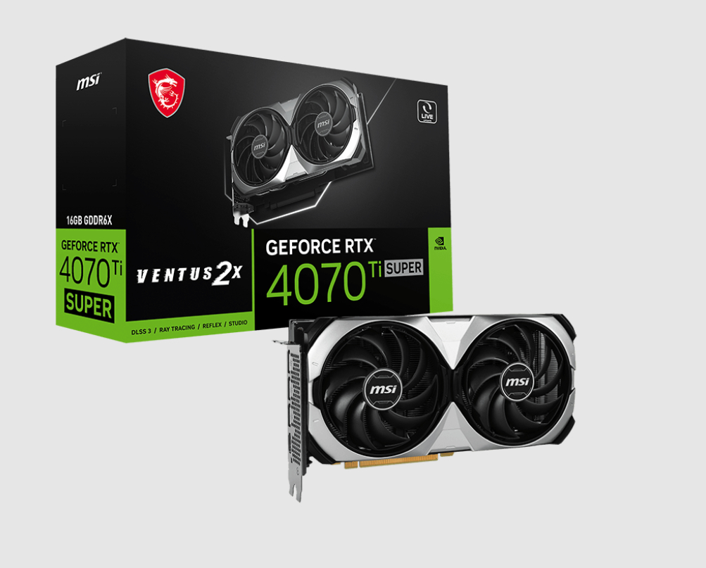  nVIDIA GeForce RTX 4070 Ti SUPER 16G VENTUS 2X<br>Boost Mode: 2610 MHz, 1x HDMI/ 3x DP, Max Resolution: 7680 x 4320, 1x 16-Pin Connector, Recommended: 700W  